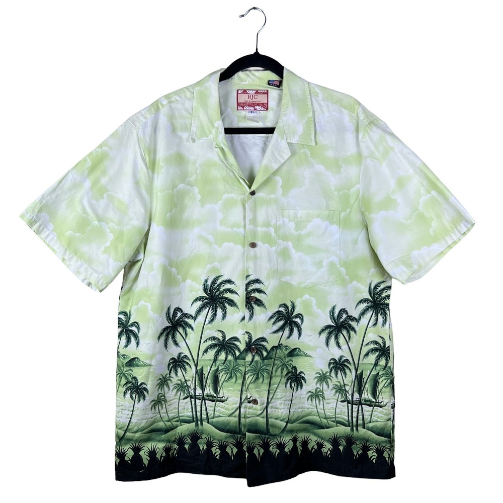 90s Vintage RJC Hawaiian Shirt Men's XL Green Resort